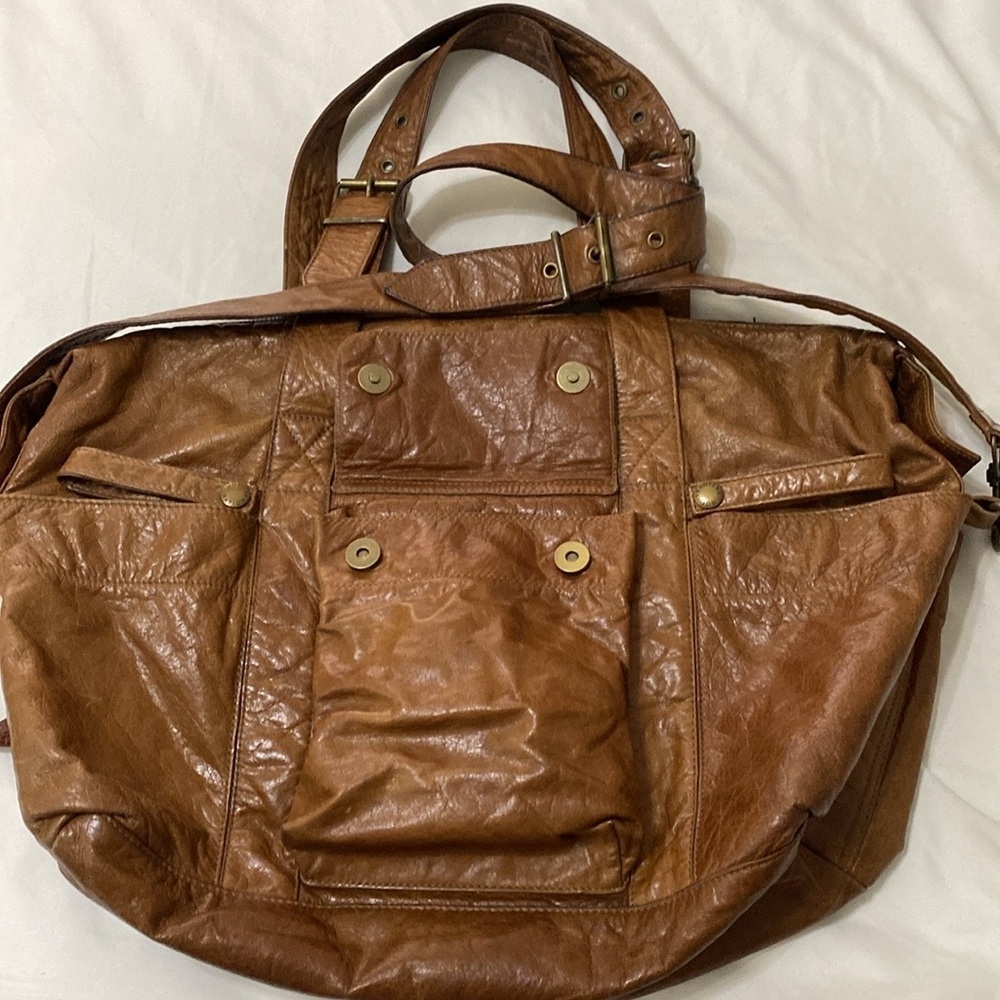 Not Rational Large Diaper/Day Brown Leather Bag with Adjustable Straps - Picture 9 of 11